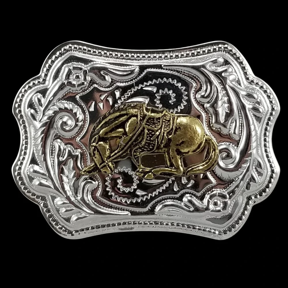 Western Horse Bucking Silver Tone Rodeo Cowboy Belt Buckle USA Made‎